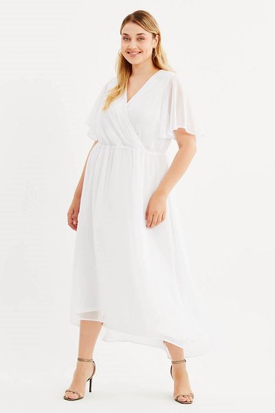 MYLİNE Wrap Cape Sleeve Chiffon Dress