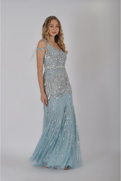 GATSBYLADY LONDON Chloe Cold Shoulder Maxi Dress in Ice Blue