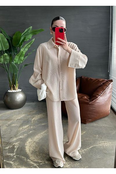 My Blog Stone Textured Shirt Trousers Set - 24Y98613
