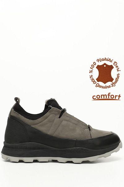 GÖNDERİ(R) Men's Gray Antique Lace-Up Genuine Leather Comfort Sneaker