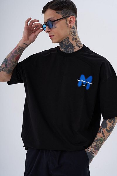 Machinist Men's M Spray Printed Oversize Black T-Shirt