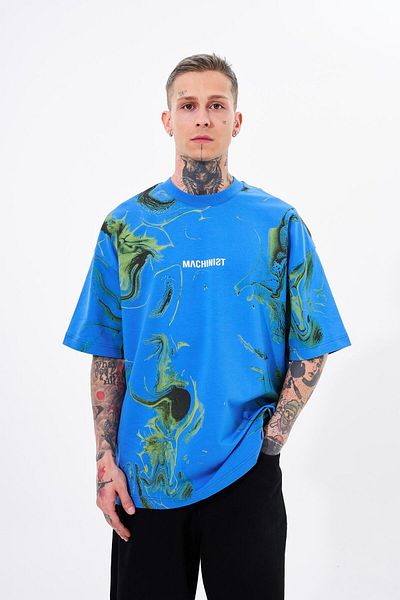 Machinist Tricou albastru oversize pentru bărbați - Nothing Last Printed