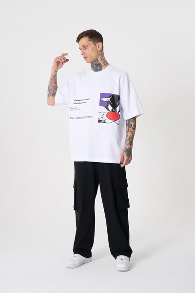 Machinist Ανδρικό λευκό μπλουζάκι με στάμπα Sylvester