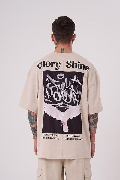 Machinist Ανδρικό μπλουζάκι Glory Shine με στάμπα Oversize ανοιχτό μπεζ