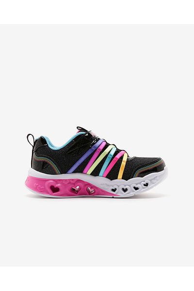SKECHERS Flutter Heart Lights - Rainbow Bestie Big Girl's Black Lighted Sneakers303252l Bkmt