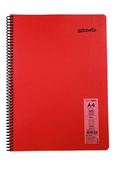 Mynote Flex A4 72 Sheets Checkered Spiral Plastic Cover Notebook Pastel Red
