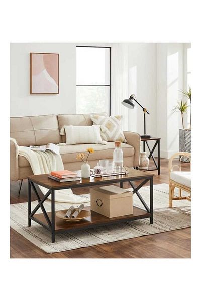 Generic EXPERT Coffee Table with storage shelf and X-shaped steel frame EI - 106