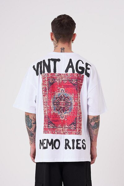 Machinist Ανδρικό vintage Memories Printed Oversize Λευκό T-Shirt