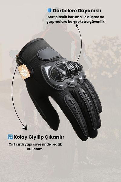 SINGLE SWORD Full Finger Hard Plastic Protected Phone Compatible 4Seasons Black Motorcycle & Bicycle Gloves