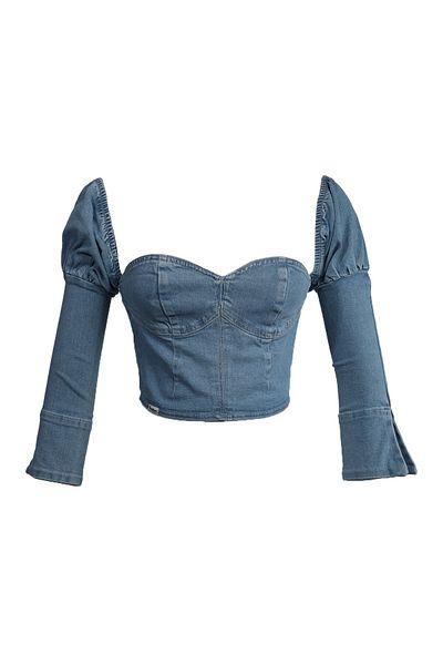 BANNY JEANS Светлосиньо дънково бюстие с ръкав диня