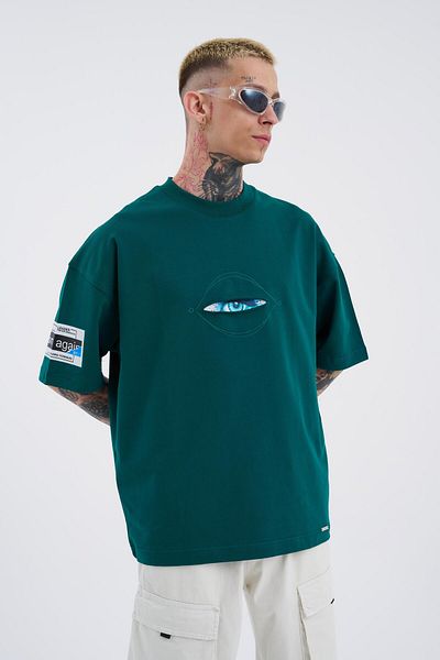 Machinist Ανδρικό μπλουζάκι Born Again Eye Printed Oversize Petrol Green T-shirt