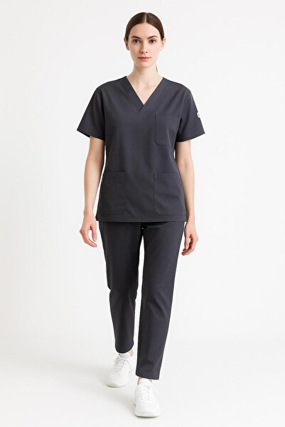 by htc forma Füme Likralı Hemşire Forması Alt Üst Cerrahi Takım Scrubs Ünifor...