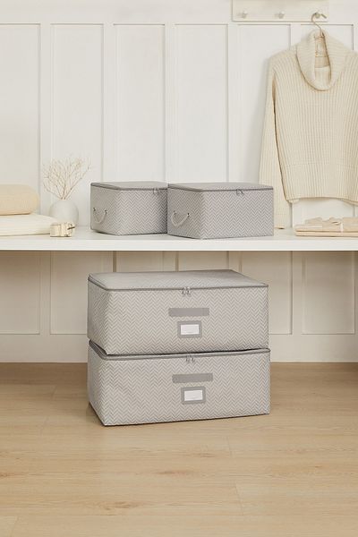 Ocean Home Textile 4-Piece Gray Herringbone Base Sweater Pique Blanket Bag