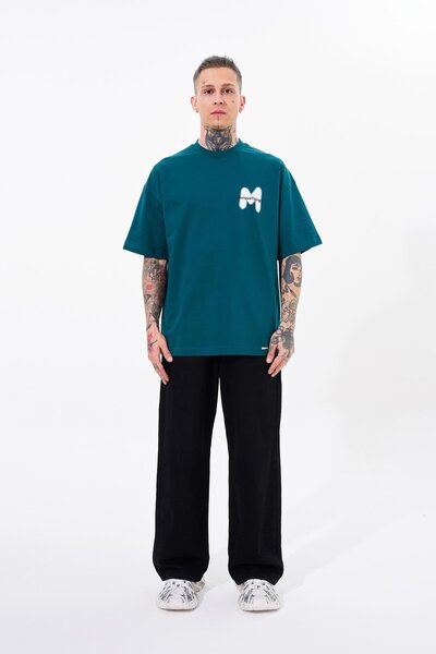 Machinist Ανδρικό μπλουζάκι με στάμπα με σπρέι Oversize Petrol Green