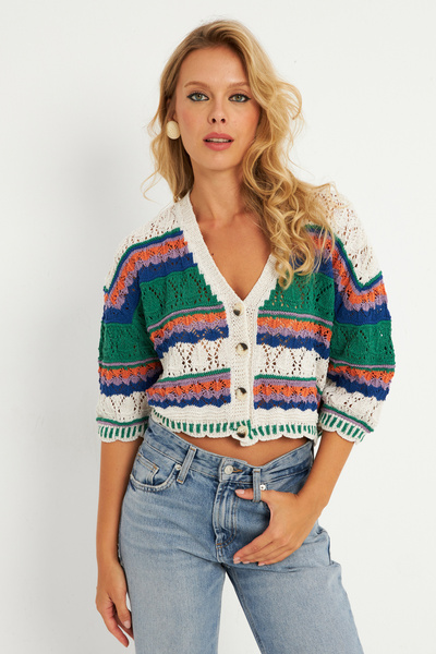 Cool & Sexy Ecru Colored Women's Cardigan - Mi̇w3851 Multi Color Model