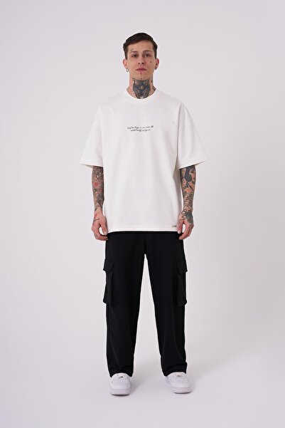 Machinist Men's Snake Applique Printed Oversize Ecru T-Shirt