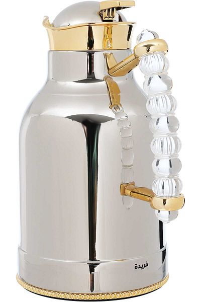 Alsaif Gallery A Unique Thermos Set, Silver With Gold And A Transparent Handle, Two Pieces
