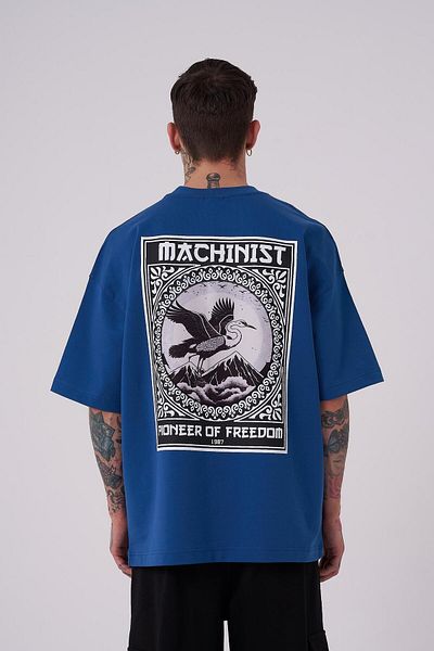 Machinist Ανδρικό μπλουζάκι με στάμπα Crane Patch Oversize Indigo