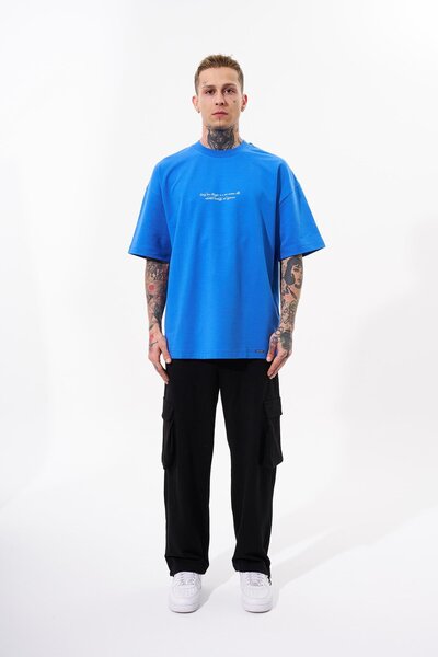 Machinist Ανδρικό μπλουζάκι με στάμπα Snake Applique Oversize γαλάζιο