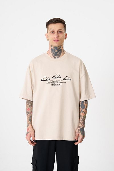 Machinist Ανδρικό μπλουζάκι Dream ROB με στάμπα Oversize ανοιχτό μπεζ