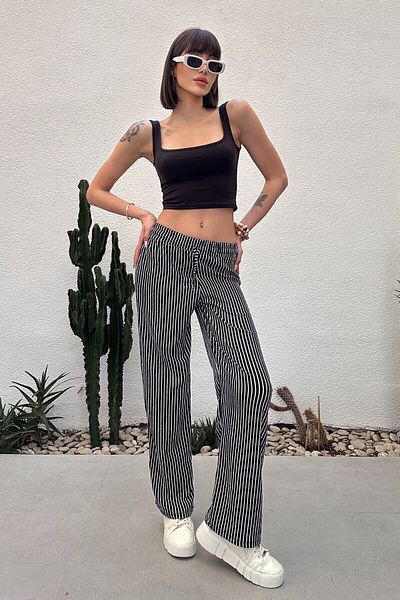 New Now Striped Waist Elastic Tie Tie Tie Pants