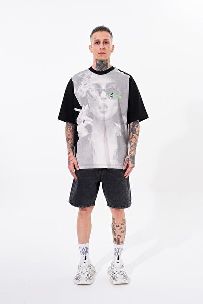 Machinist Ανδρικό μαύρο μπλουζάκι Smoked Printed Macstar Oversize