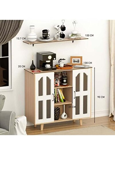 Generic Multi-Purpose Coffee Corner Storage Cabinet, Kitchen Side Cabinet with Shelves and Doors, Microwave