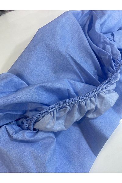 CANDAN ÇEYİZ Lenjerie de pat dublă cu cearșafuri din bumbac elastic, cu flori albastre, set de lenjerie de pat 6 piese