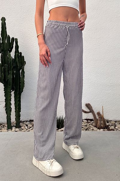 New Now Striped Waist Elastic Tie Tie Tie Pants