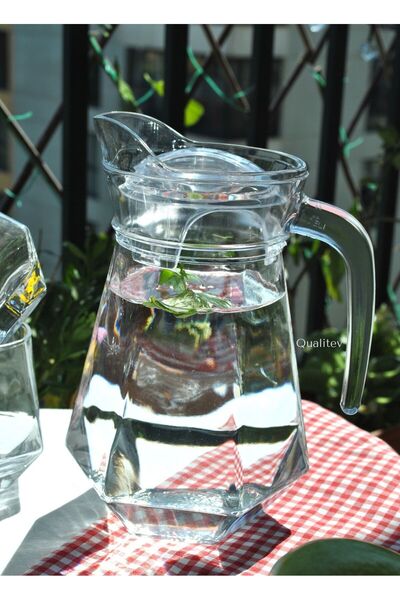 Qualitev 7 Parça Cam Bardak ve Kapaklı Sürahi Seti 1,2 Lt Su Şişe ( 6'lı Su B...