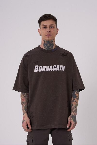 Machinist Ανδρικό μπλουζάκι Born Again με στάμπα καφέ που πλένεται