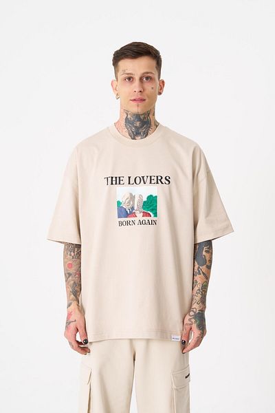 Machinist Ανδρικό μπλουζάκι The Lovers Printed Oversize ανοιχτό μπεζ