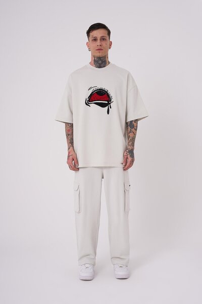 Machinist Men's Tired Eyes Embroidered Oversize Gray T-Shirt