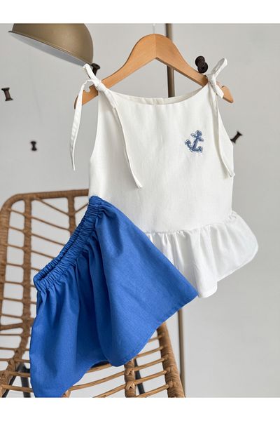 Sis and Bro Anchor Embroidered Top-Down Set, Sailor / Navy Concept