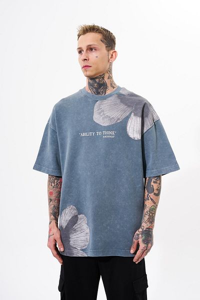 Machinist Tricou oversize pentru bărbați - imprimat cu flori lavabile, Ghost Cloudy