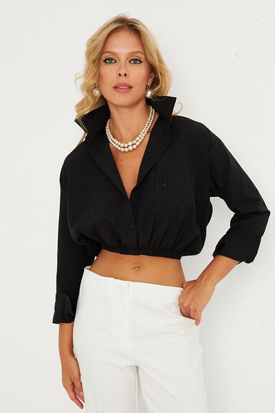 Cool & Sexy Dámská černá košile - elastický pas Elt3835