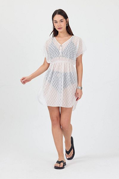 Bysenby Bysen Greek Optical White Beach Dress Pareo with Elastic Waist