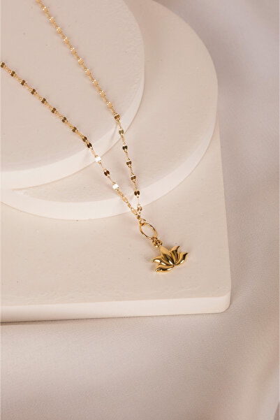 Safir Kuyumculuk Lovely Altın Lotus Işıltılı Zincir Kolye