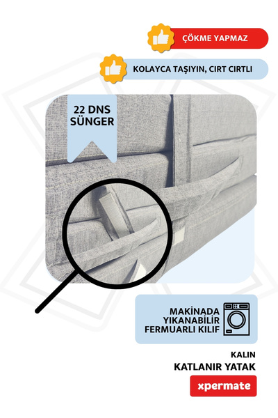 XPERMATE Katlanır Yatak Yer Yatağı Katlanır Sünger Yatak Misafir Yatağı Gri