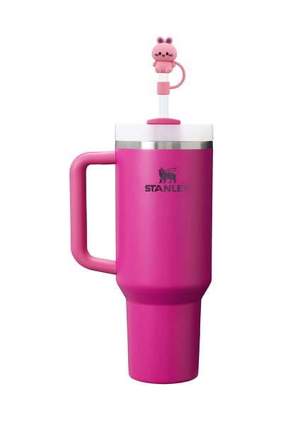 Kelira Quencher Compatible Pink Teddy Bear Accessory / Straw Protector / Silicone Straw Tip Cover / 10mm Straw Compatible