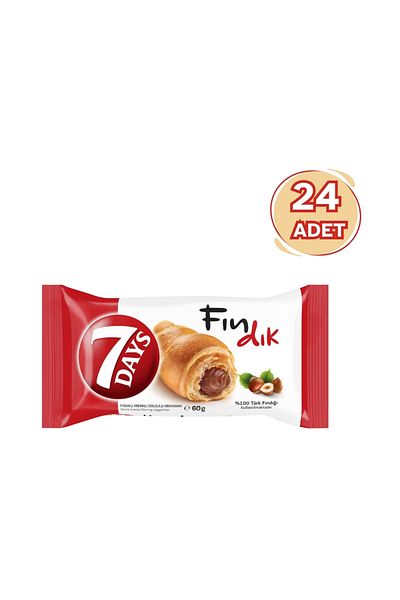 KENT 7 Days Hazelnut Croissant 60 Gr - 24 Pieces - Hazelnut Cream Filling