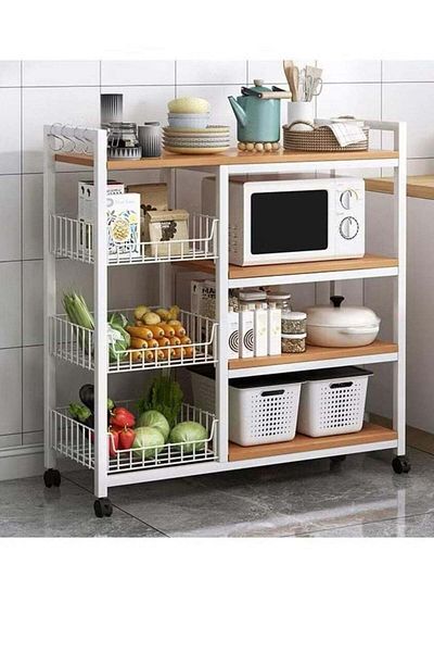 Generic 4 Tier Free Standing Kitchen Storage Unit, Microwave Oven Kitchen Cabinet, Kitchen Rack for Dining R