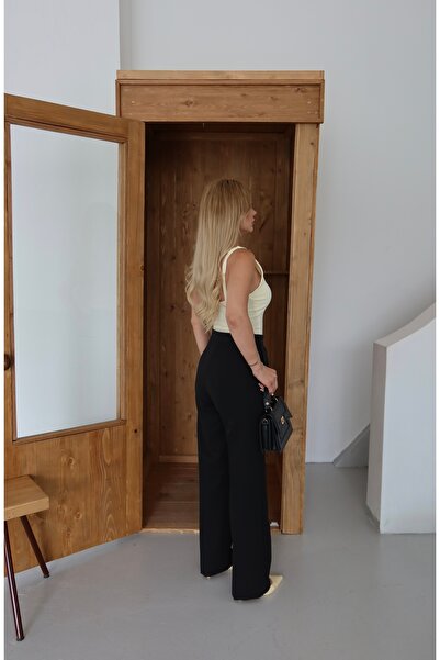 Lexsina Kadın Siyah Yüksek Bel Cırtlı Palazzo Yeni Sezon Pantolon