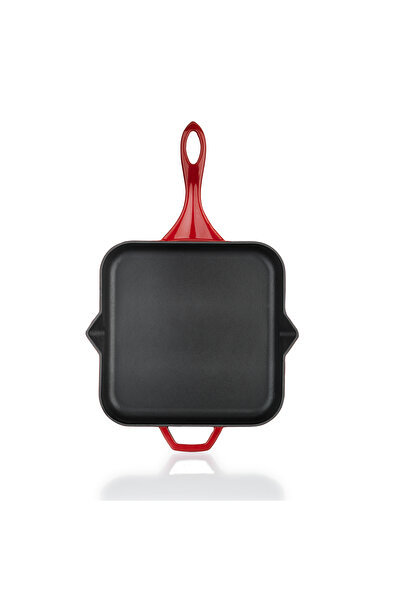 Schafer Guss Chef Döküm Kare Kızartma Tavası 28x28 Cm-Kırmızı