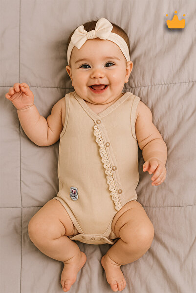 Babyhola %100 Pamuk Kız Bebek Çocuk Dantelli Kaşkorse Çıtçıtlı Atlet Badi 3307