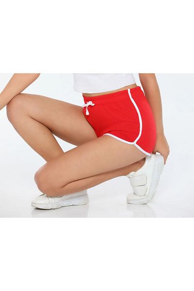 USLULAR Women's Red Striped Combed Cotton Shorts