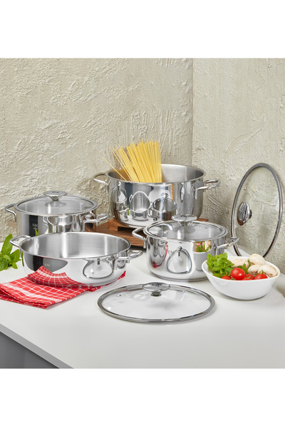 Taç Bengü Pro Indüksiyon Tabanlı 8 Parça Çelik Tencere Seti Metal Sap