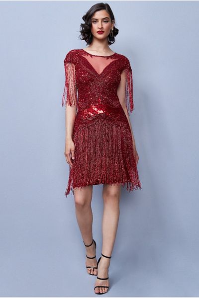 GATSBYLADY LONDON Sybill Fringe Flapper Dress in Red