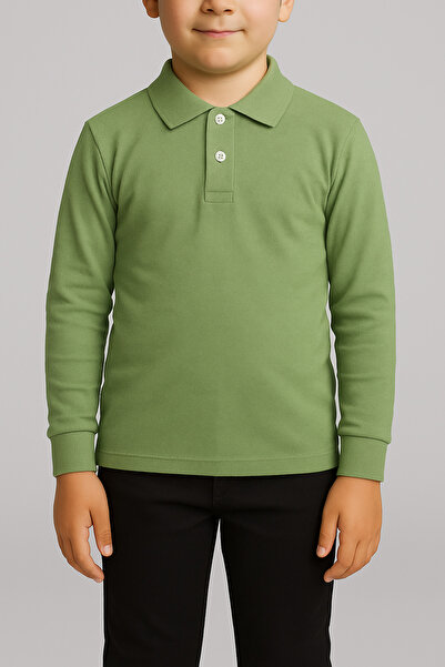 MODA Tricou verde unisex cu mânecă lungă cu gât polo