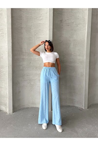 Miss Prova Waist Tie Detailed Linen Trousers Misspnt2669